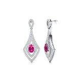 Vintage Inspired Pear Cut Pink Sapphire Diamond Drop Earrings - GeumJewels