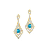 Vintage Inspired Pear Cut Swiss Blue Topaz Diamond Drop Earrings - GeumJewels