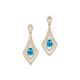 Vintage Inspired Pear Cut Swiss Blue Topaz Diamond Drop Earrings - GeumJewels