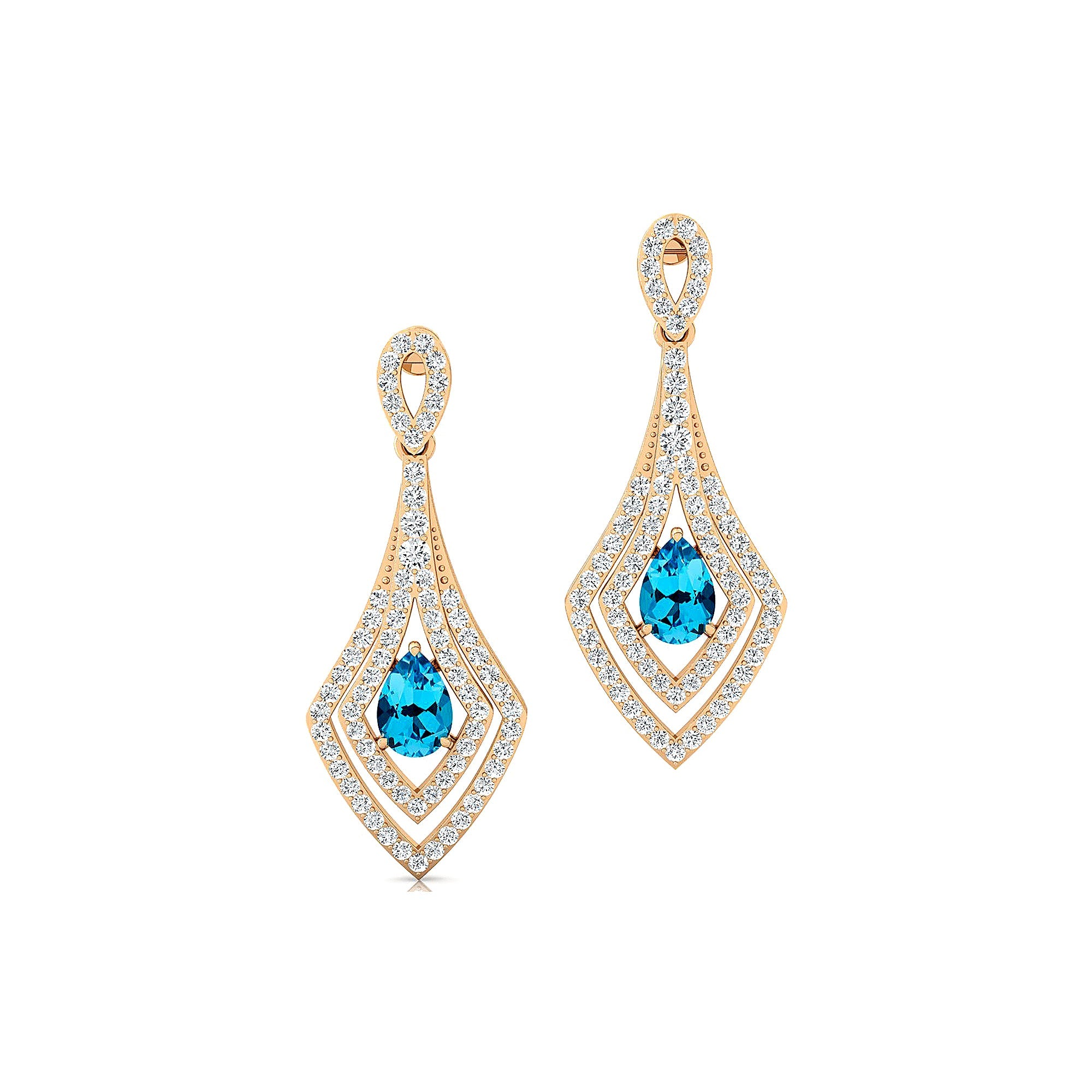 Vintage Inspired Pear Cut Swiss Blue Topaz Diamond Drop Earrings - GeumJewels