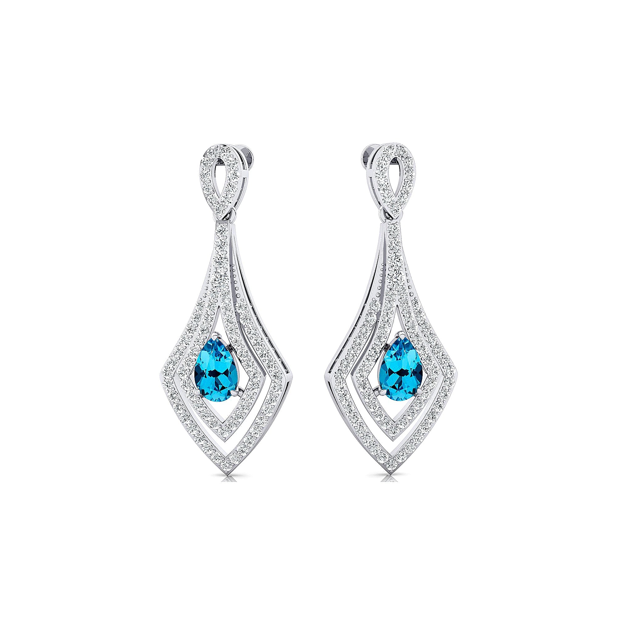 Vintage Inspired Pear Cut Swiss Blue Topaz Diamond Drop Earrings - GeumJewels