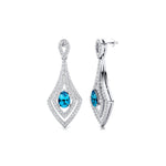 Vintage Inspired Pear Cut Swiss Blue Topaz Diamond Drop Earrings - GeumJewels