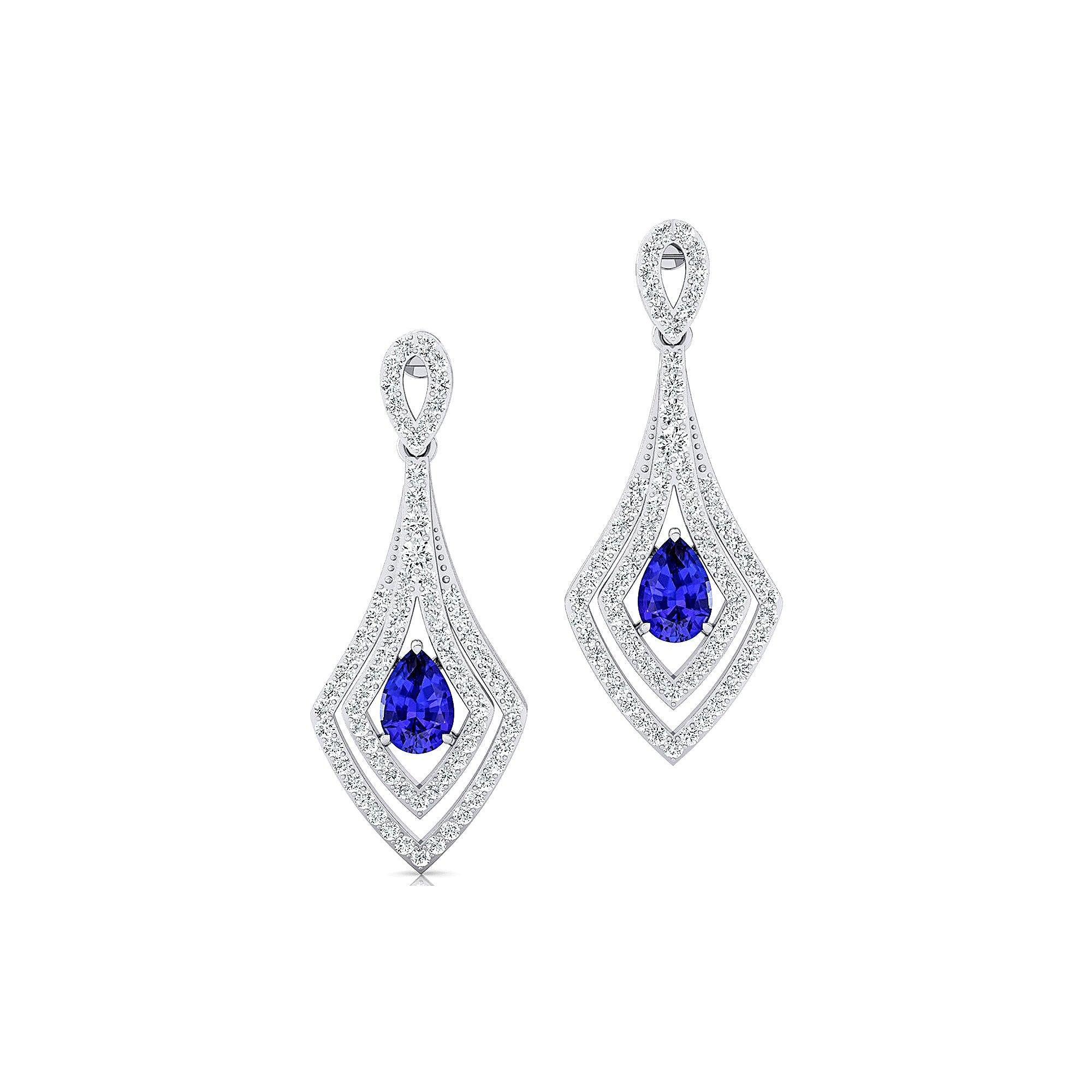 Vintage Inspired Pear Cut Tanzanite Diamond Drop Earrings - GeumJewels