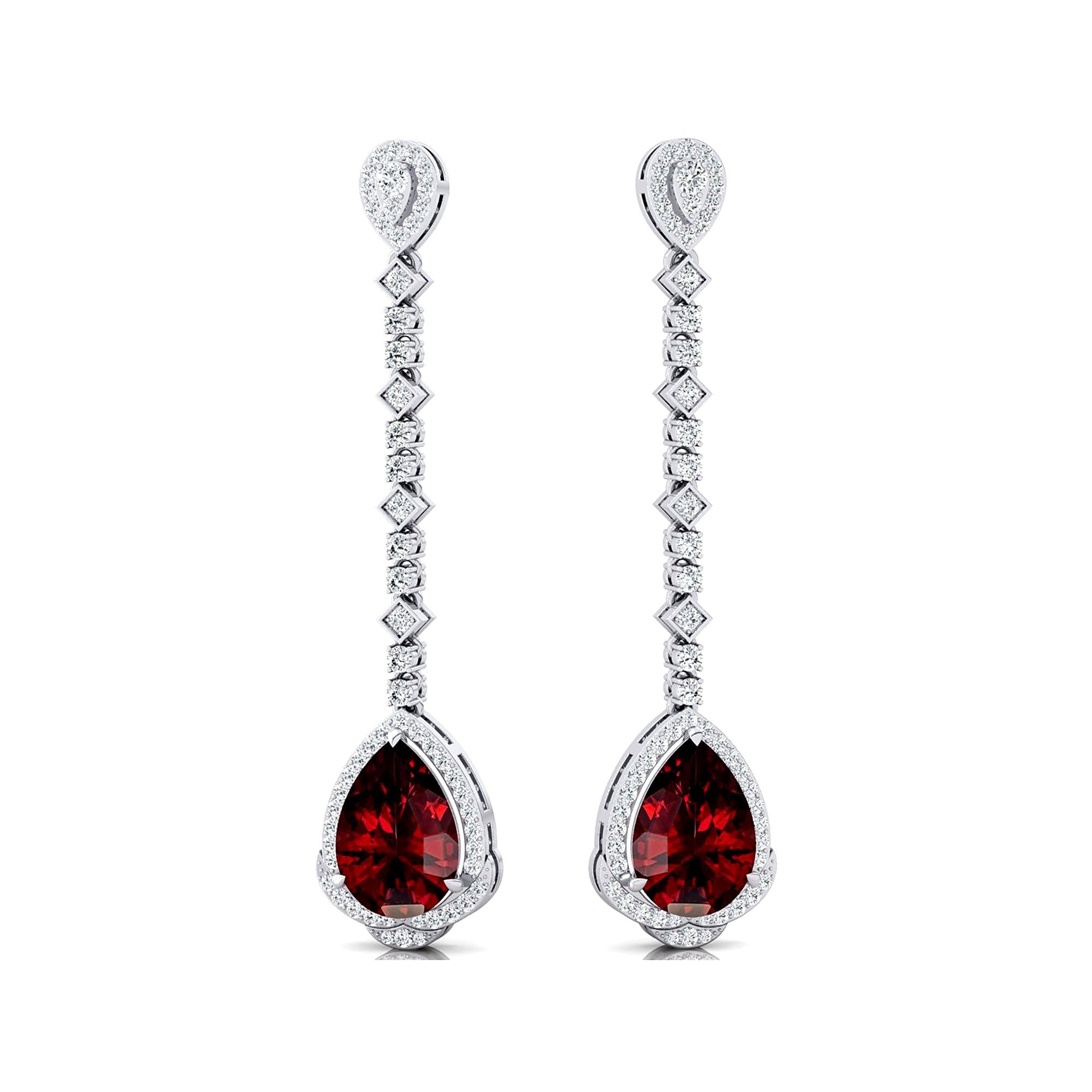 Vintage Style Pear Cut Garnet Halo Diamond Drop Earrings - GeumJewels