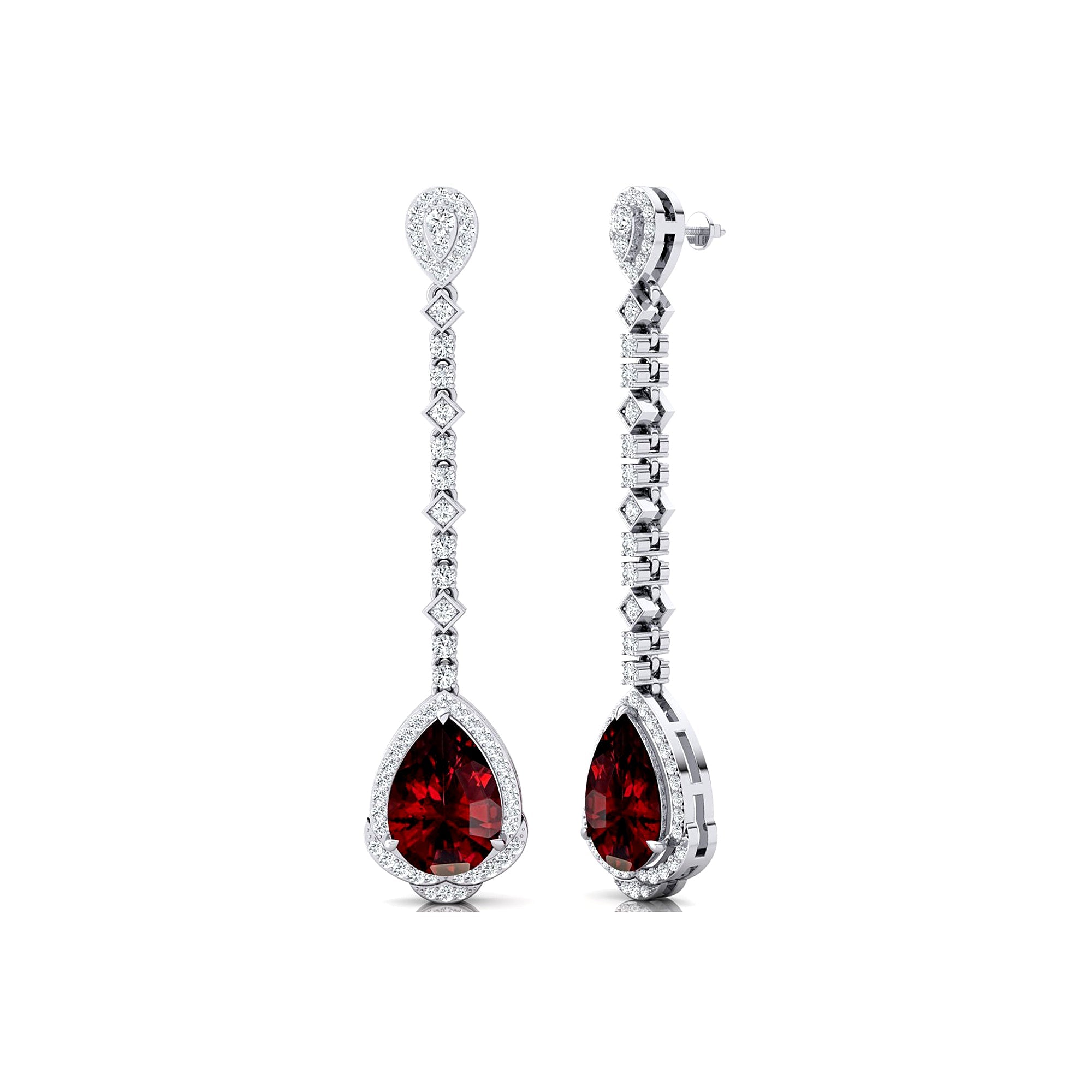 Vintage Style Pear Cut Garnet Halo Diamond Drop Earrings - GeumJewels