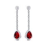 Vintage Style Pear Cut Ruby Halo Diamond Drop Earrings - GeumJewels