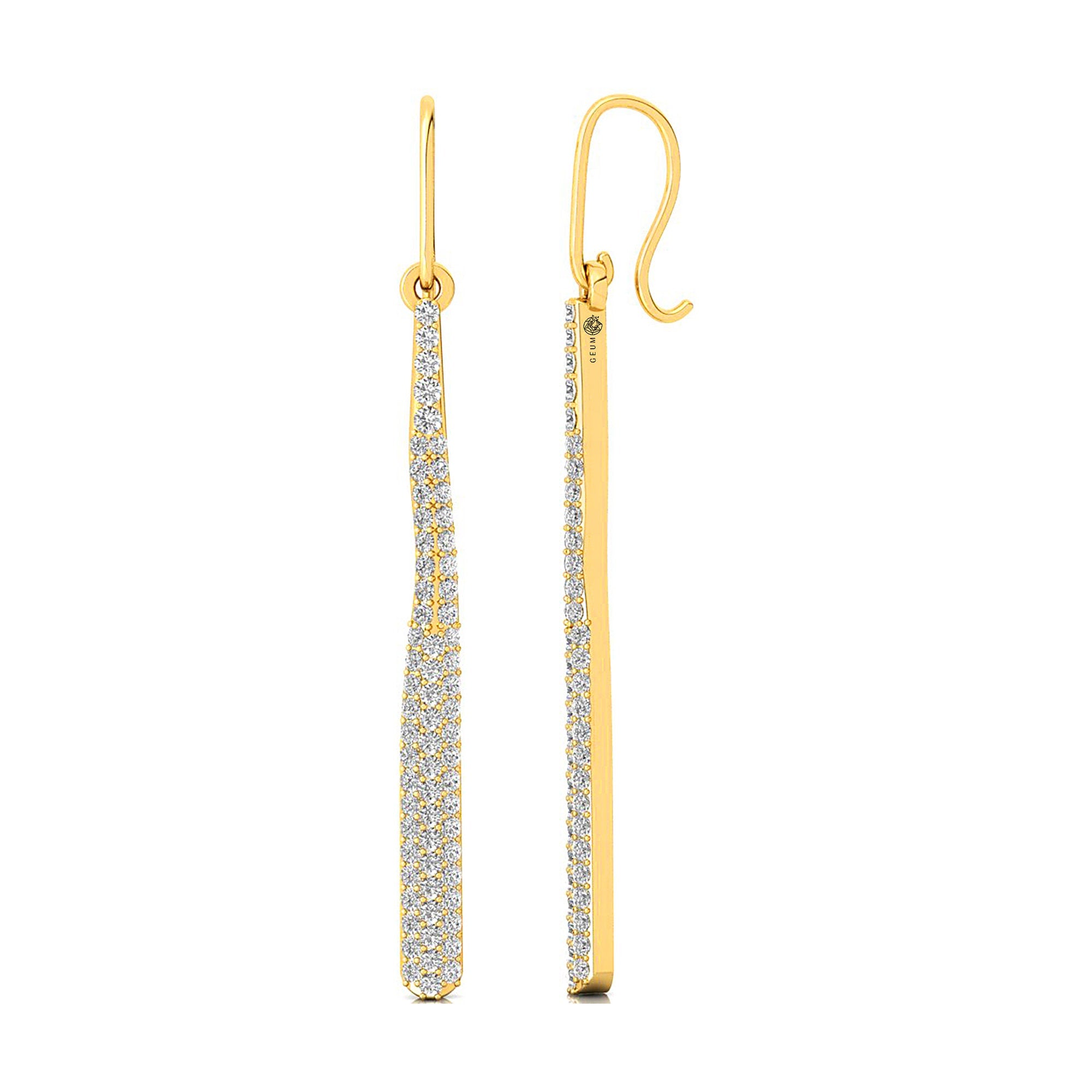 Classic Style Long Diamond Drop Earrings - GeumJewels
