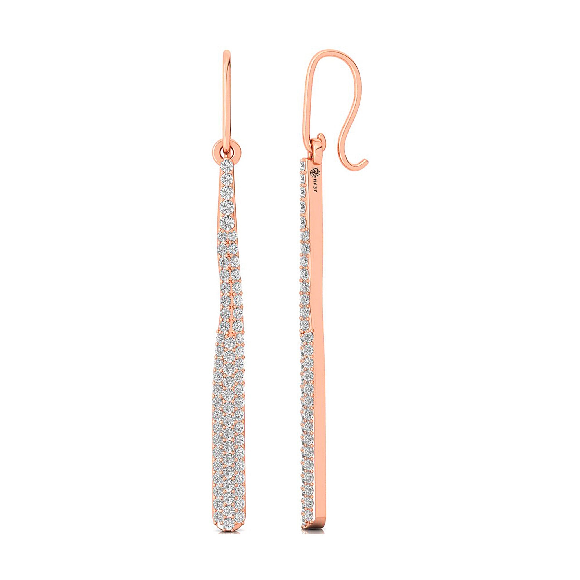 Classic Style Long Diamond Drop Earrings - GeumJewels