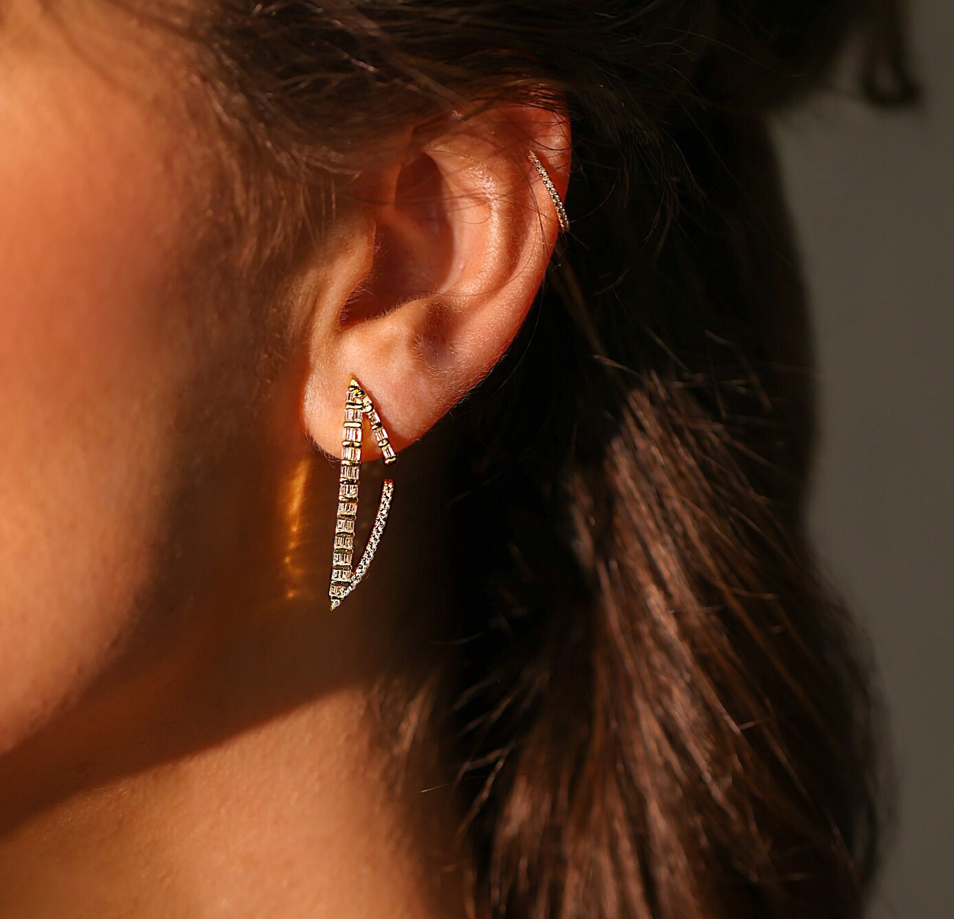 Elongated Baguette Diamond Statement Earrings - GeumJewels