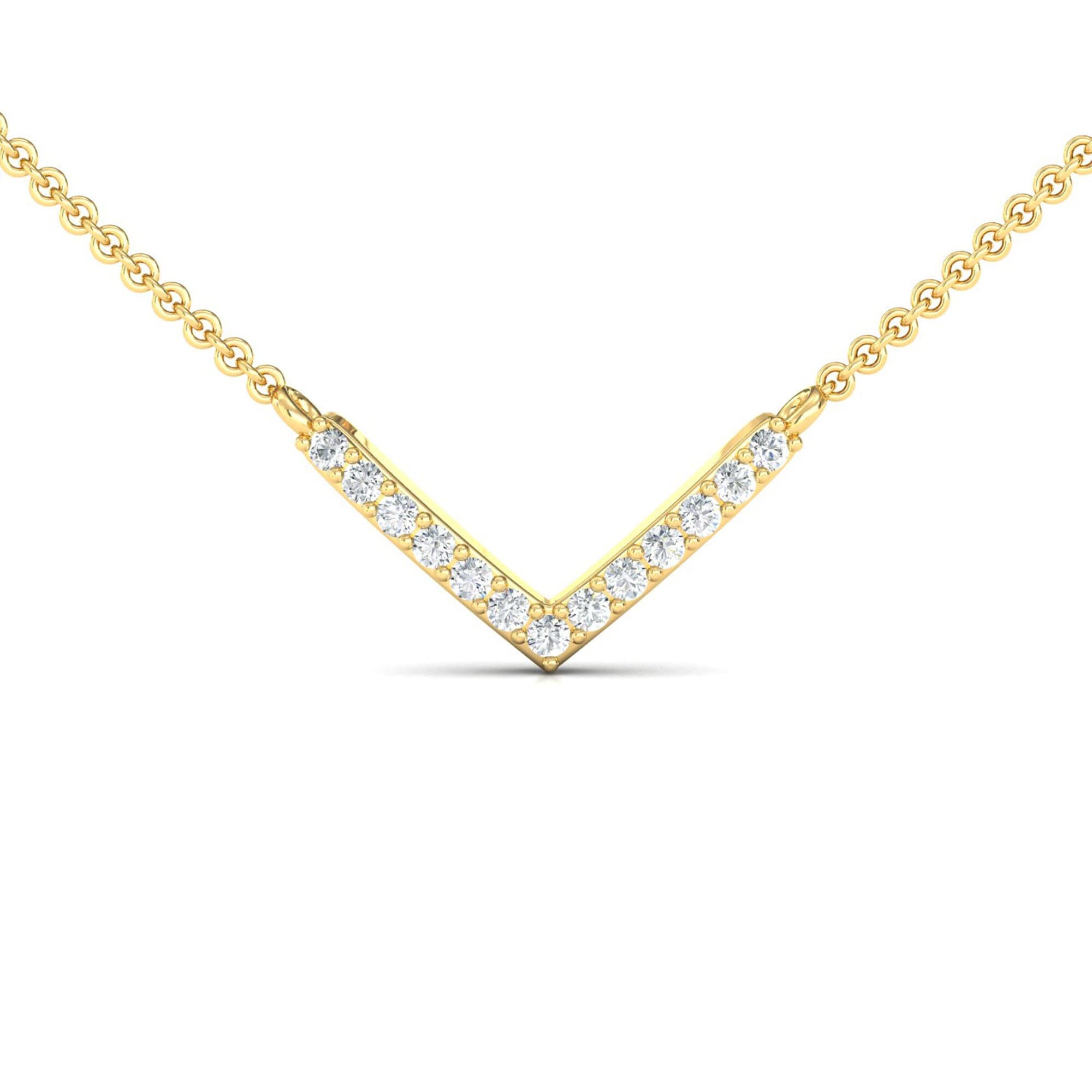V Shaped Chevron Diamond Necklace - GeumJewels