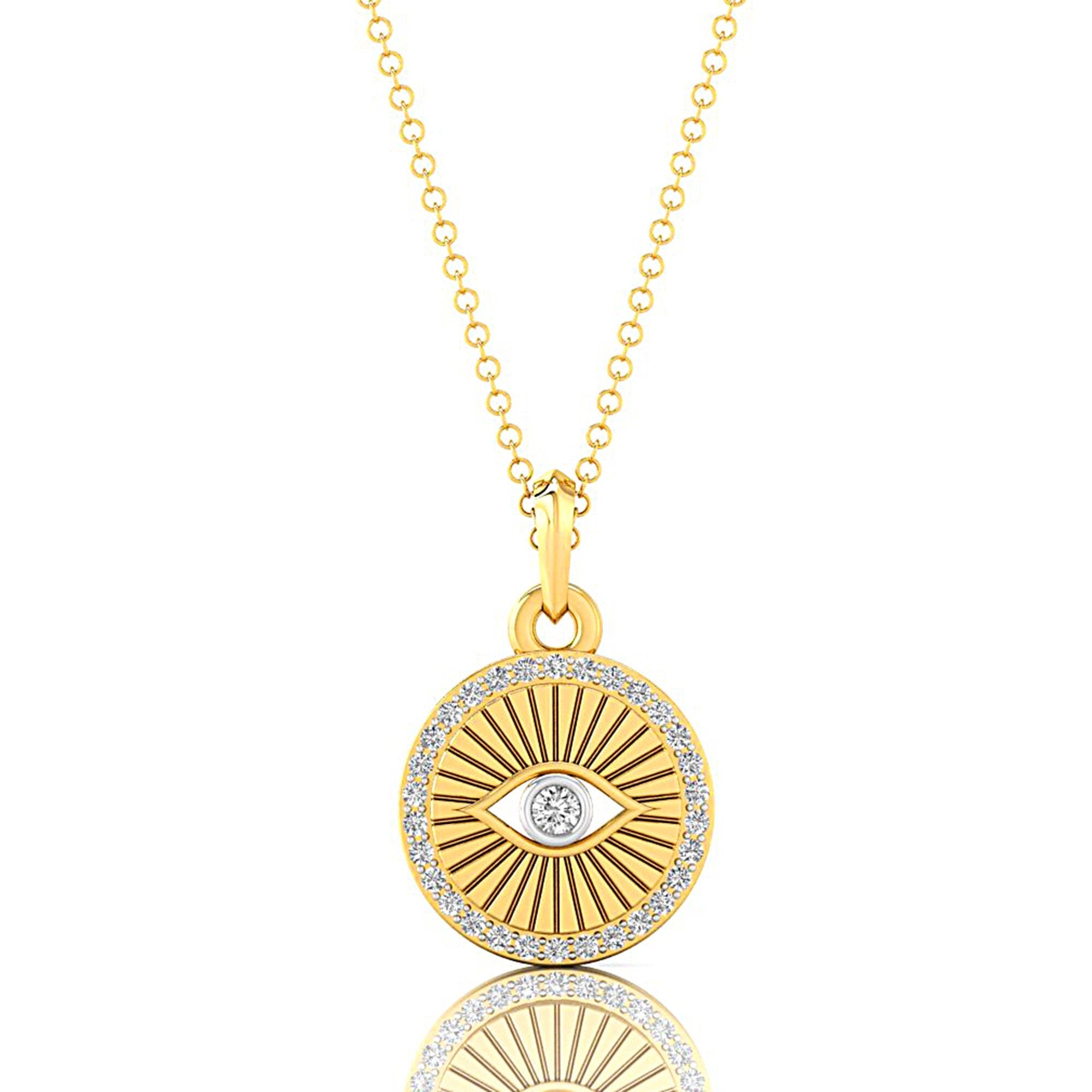Dainty Halo Diamond Evil Eye Pendant - GeumJewels