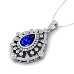 Art Deco Inspired Teardrop Blue Sapphire Diamond Pendant - GeumJewels