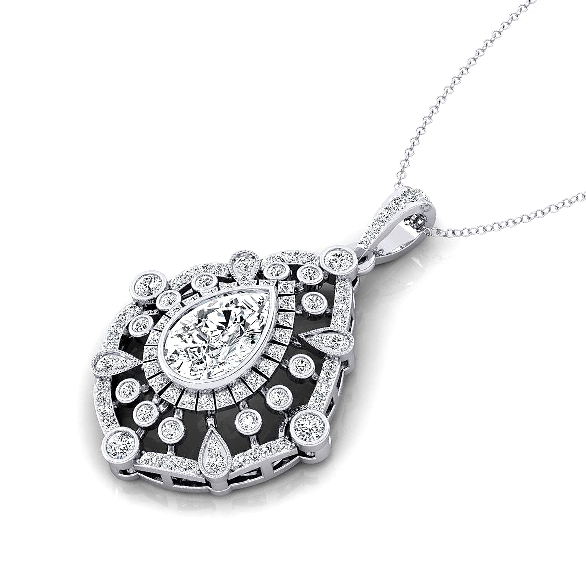 Art Deco Inspired Teardrop Lab Diamond Pendant - GeumJewels