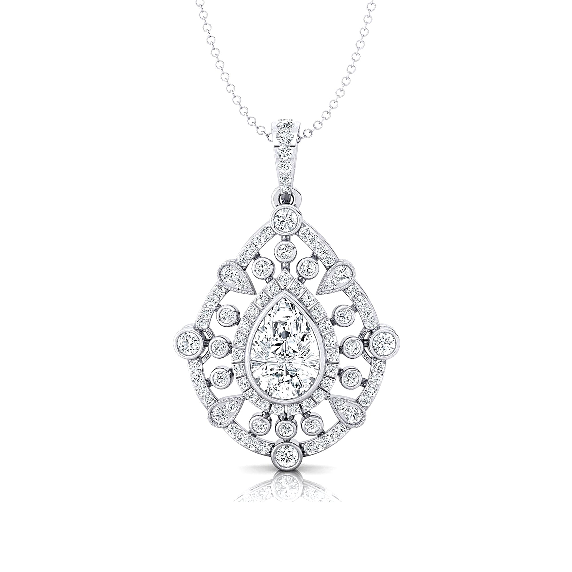 Art Deco Inspired Teardrop Lab Diamond Pendant - GeumJewels