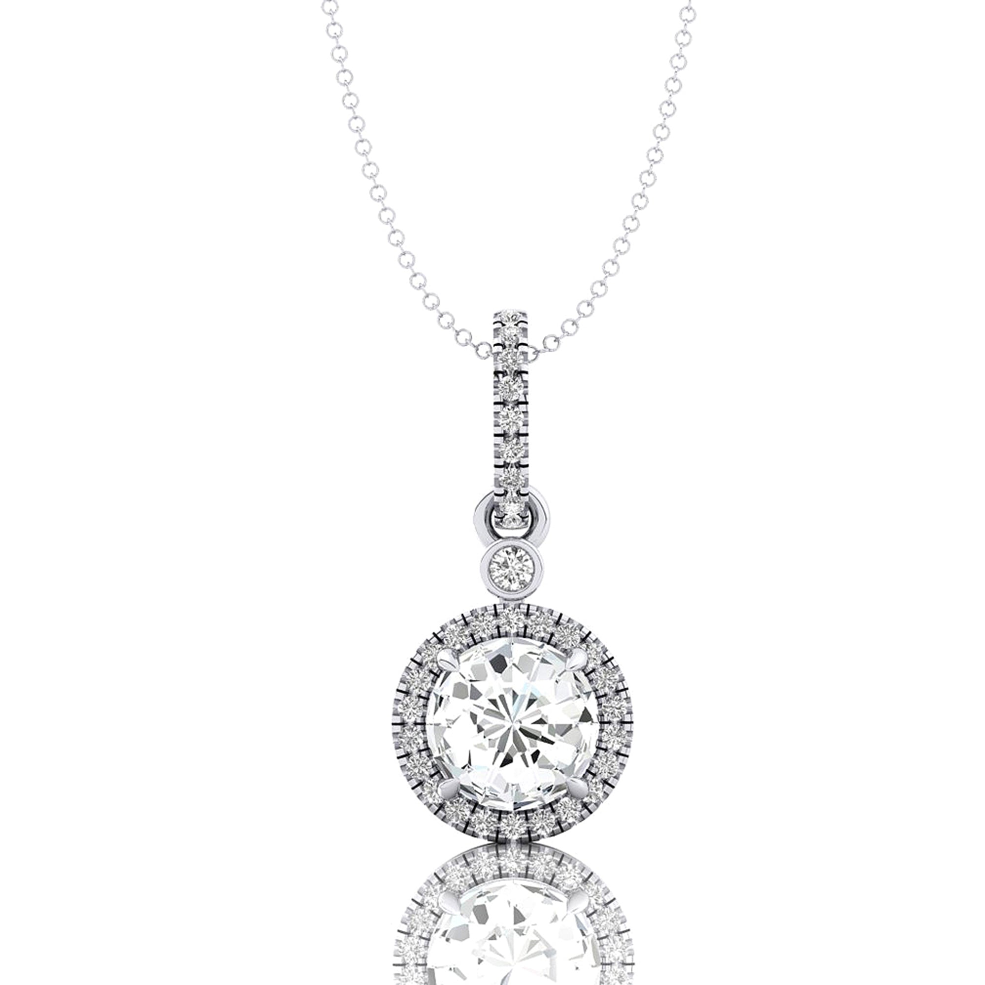 Classic Solitaire Round Lab Diamond Halo Diamond Dangle Pendant - GeumJewels