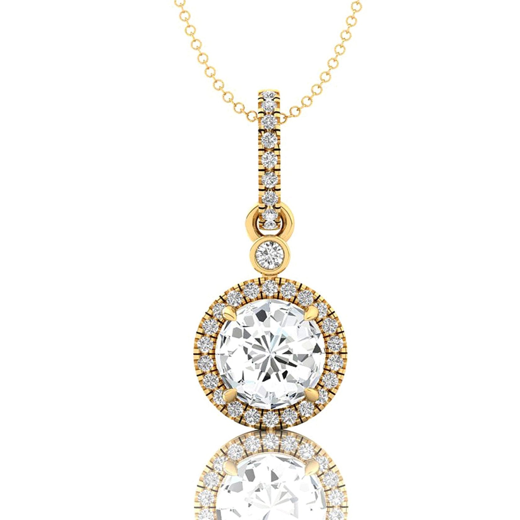 Classic Solitaire Round Lab Diamond Halo Diamond Dangle Pendant - GeumJewels