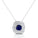 Double Halo Diamond Cushion Cut Blue Sapphire Necklace - GeumJewels