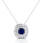 Double Halo Diamond Cushion Cut Blue Sapphire Necklace - GeumJewels