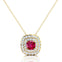 Double Halo Diamond Cushion Cut Pink Sapphire Necklace - GeumJewels