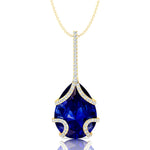 Teardrop Shaped Blue Sapphire Pendant Wrapped with Diamond Loop - GeumJewels