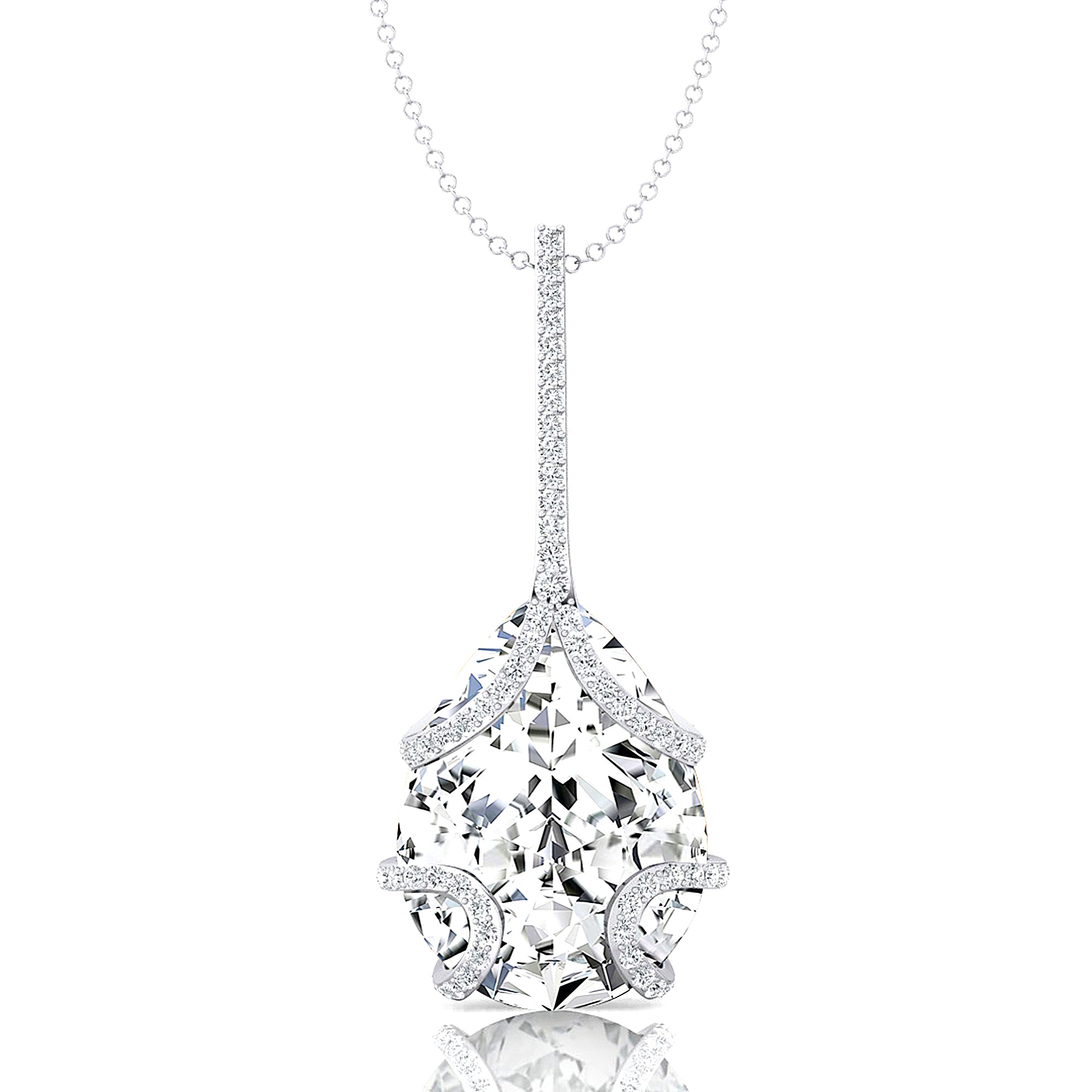 Teardrop Shaped Lab Diamond Pendant Wrapped with Diamond Loop - GeumJewels