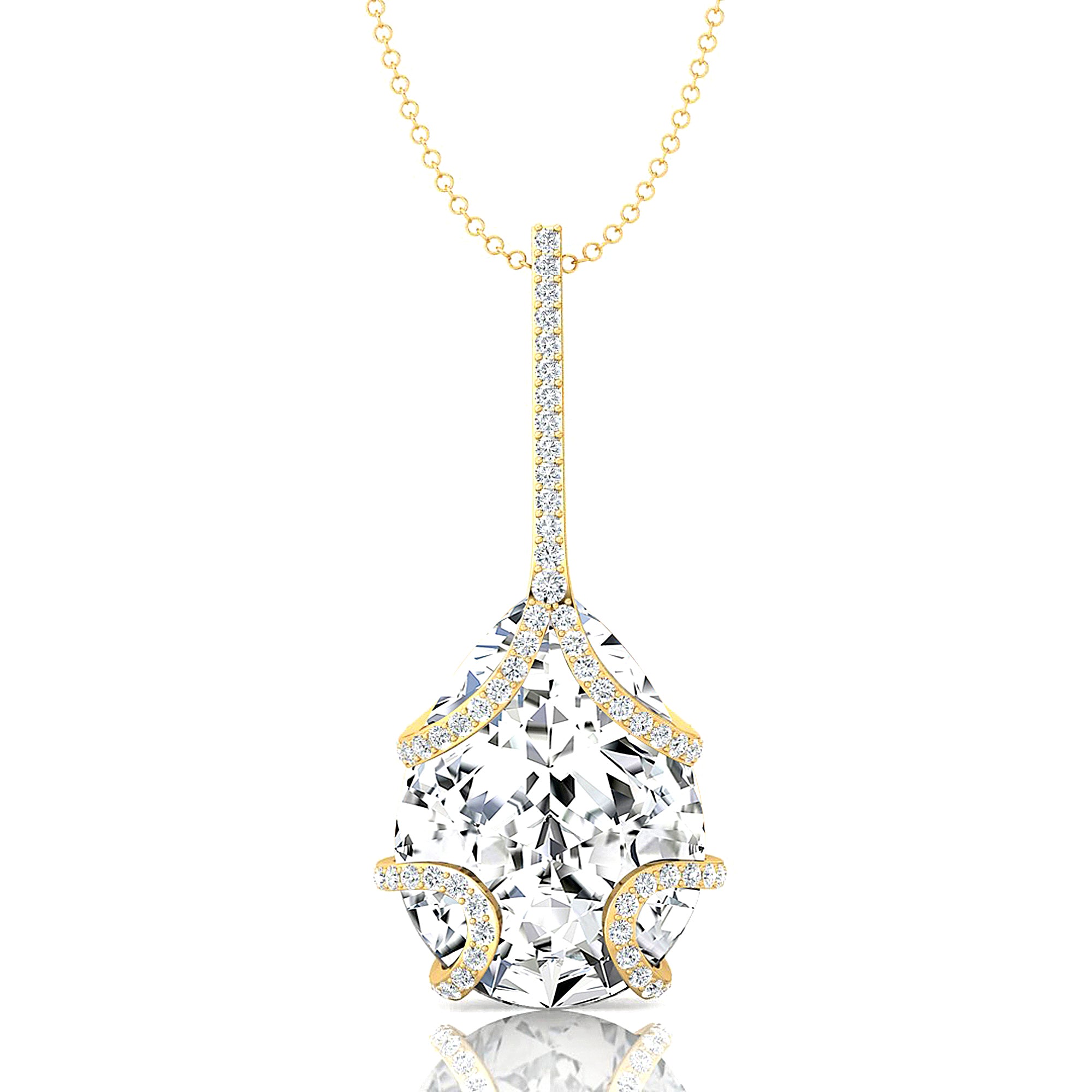 Teardrop Shaped Lab Diamond Pendant Wrapped with Diamond Loop - GeumJewels