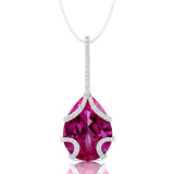 Teardrop Shaped Pink Sapphire Pendant Wrapped with Diamond Loop - GeumJewels