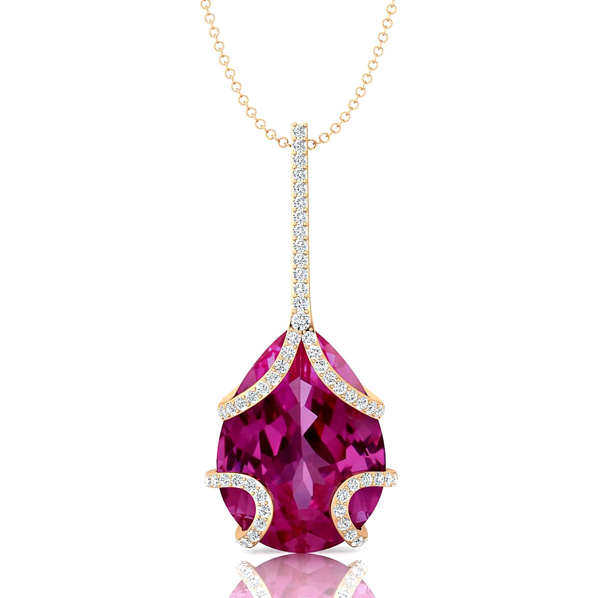 Teardrop Shaped Pink Sapphire Pendant Wrapped with Diamond Loop - GeumJewels