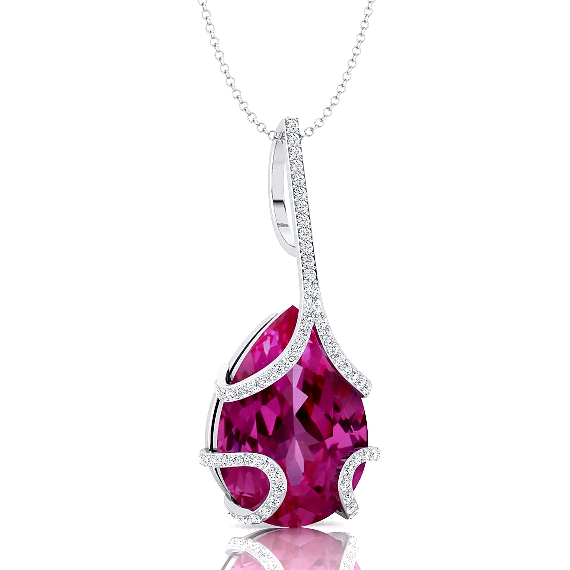 Teardrop Shaped Pink Sapphire Pendant Wrapped with Diamond Loop - GeumJewels