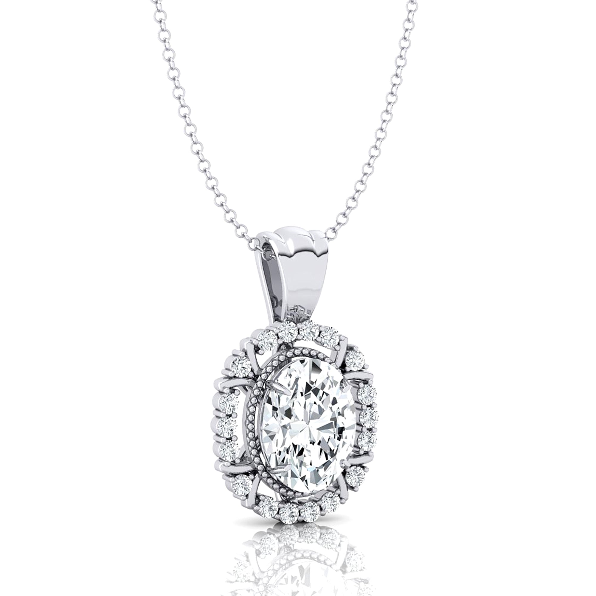Vintage Style Oval Shaped Lab Diamond Halo Set with Diamond Accents - GeumJewels