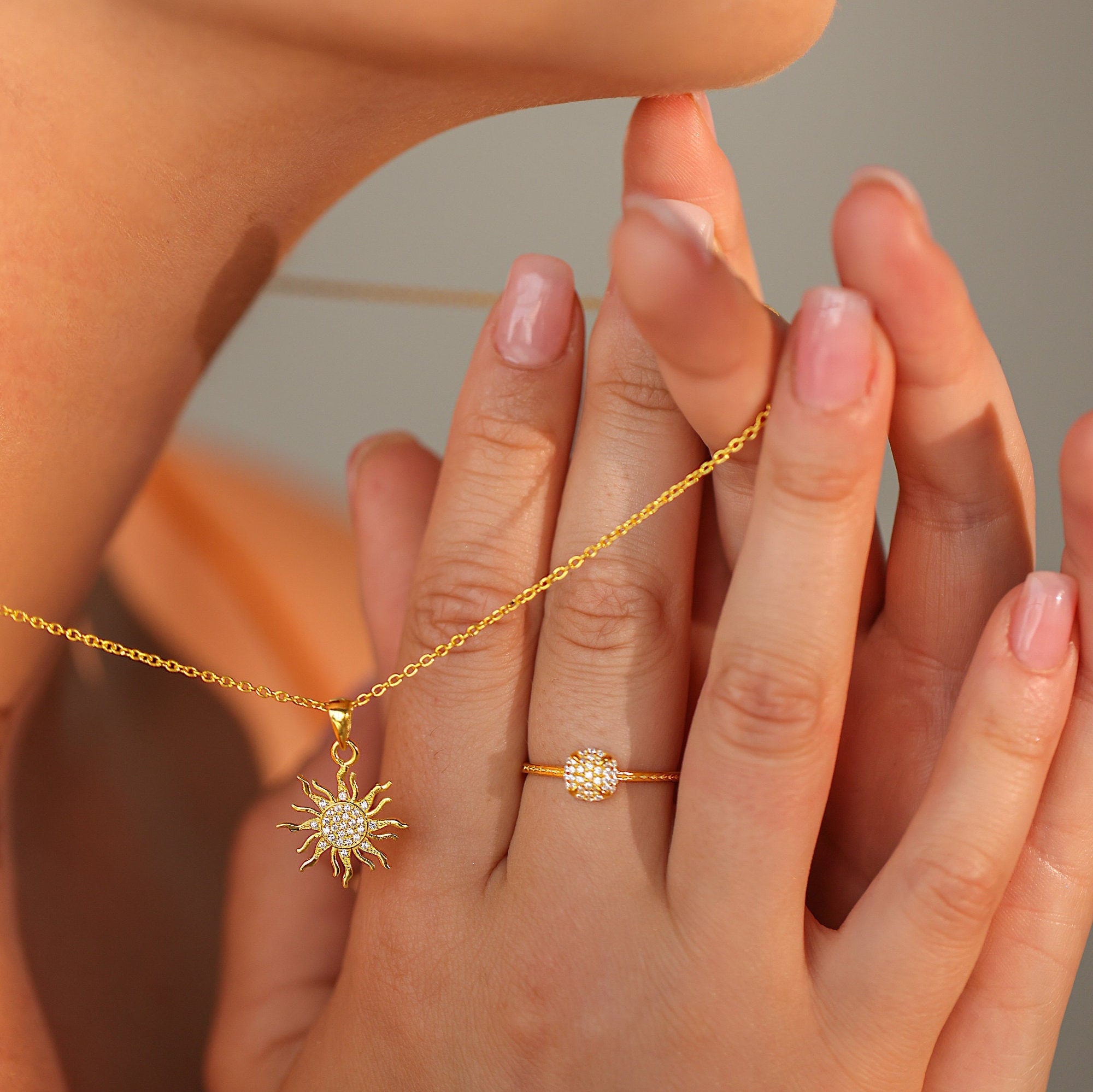 Shinning Sun Diamond Celestial Pendant - GeumJewels