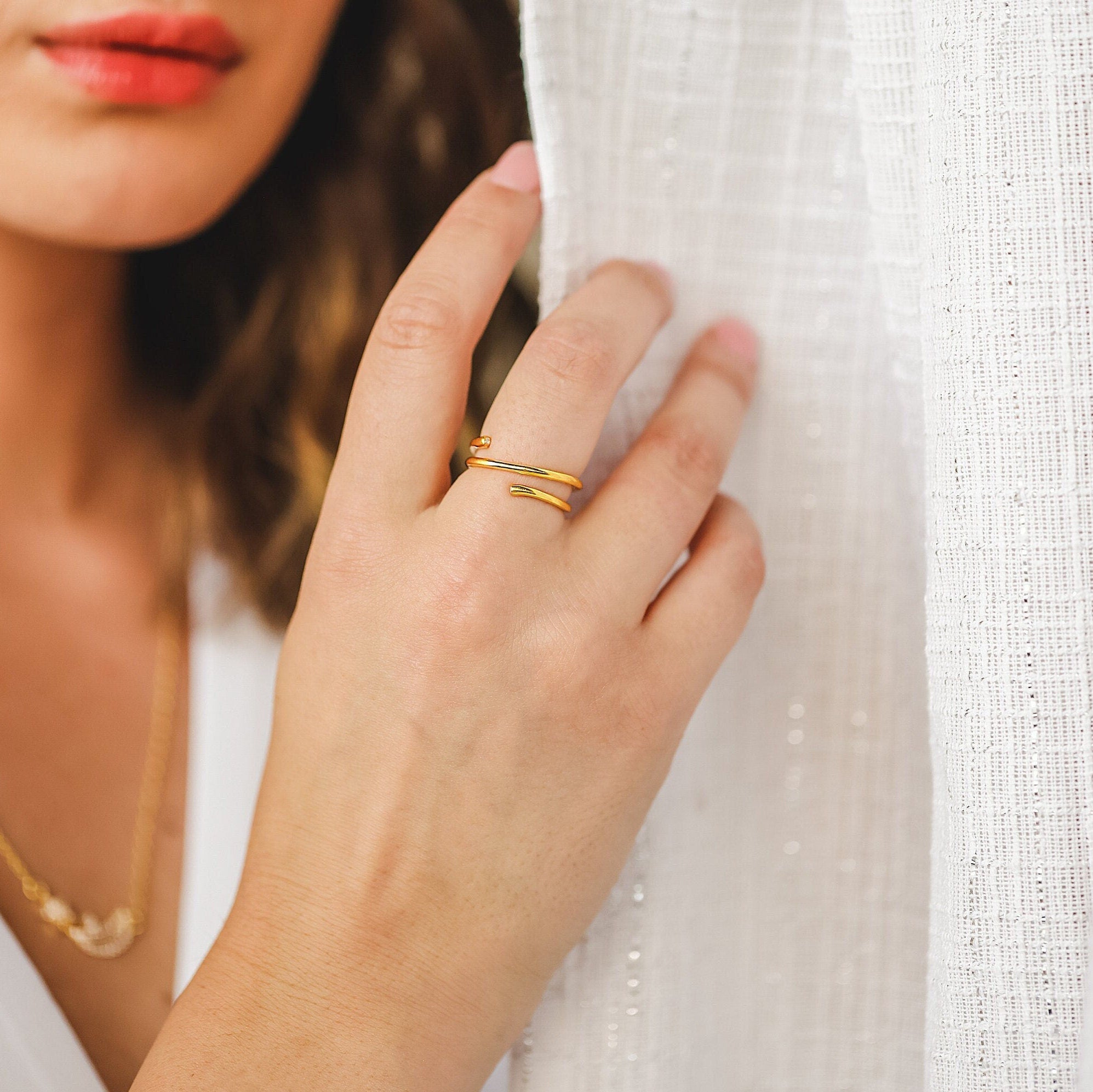 Natural Diamond Wrap Around Spiral Ring - GeumJewels