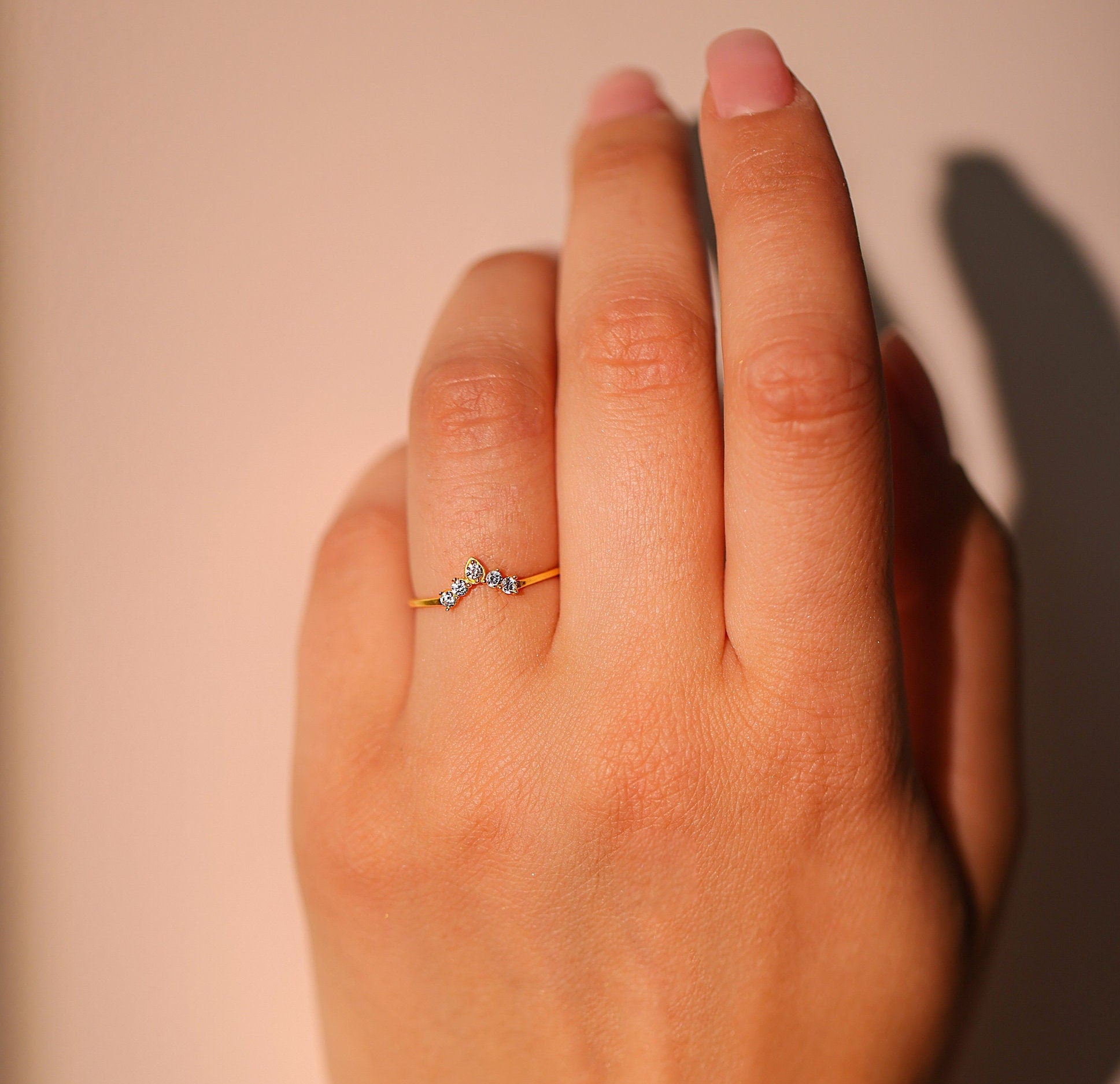 Pear Shaped Dainty Diamond Ring Band - GeumJewels