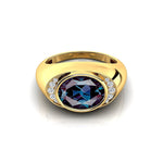 Classic Dome Shaped Diamond Oval Cut Alexandrite Ring - GeumJewels
