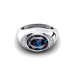 Classic Dome Shaped Diamond Oval Cut Alexandrite Ring - GeumJewels