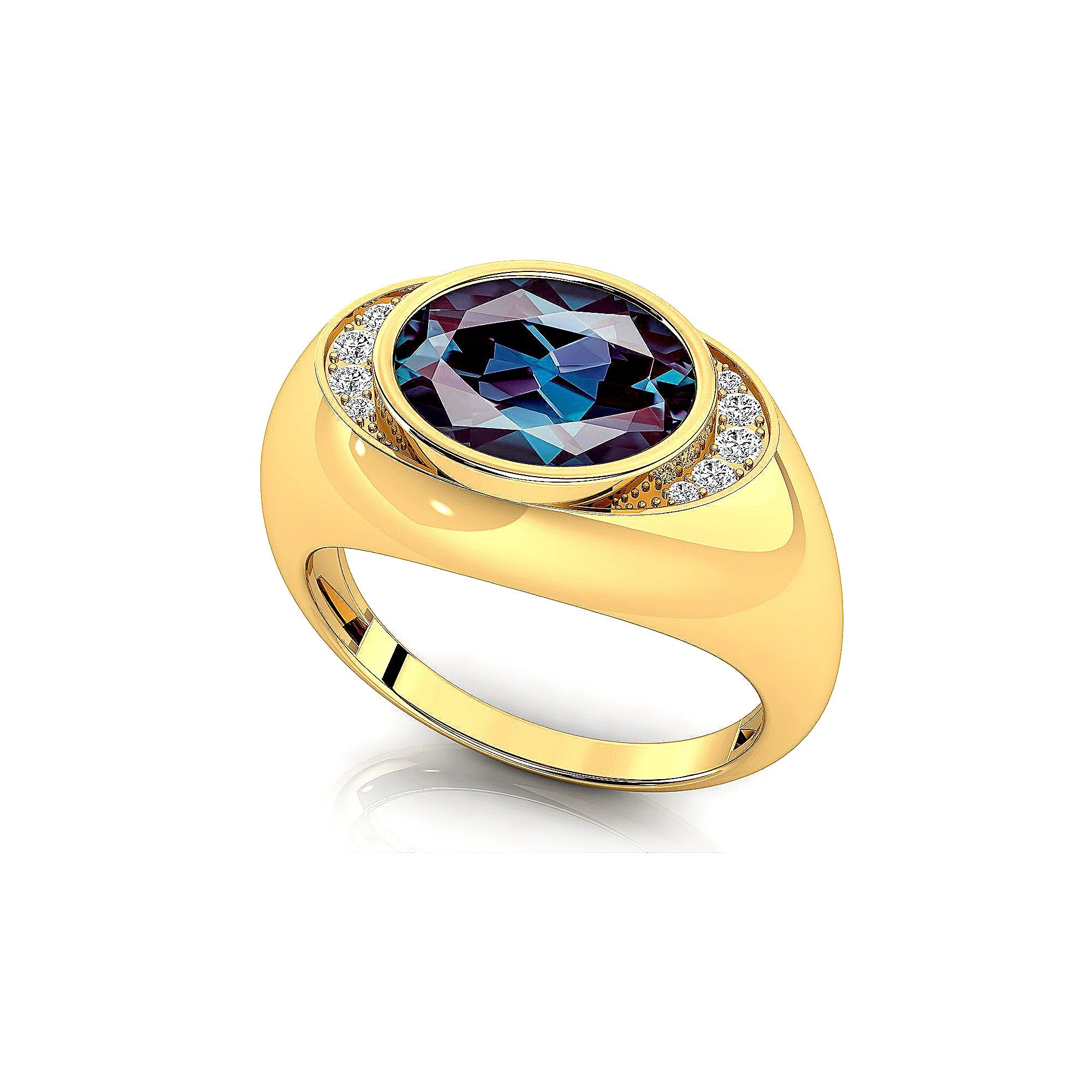 Classic Dome Shaped Diamond Oval Cut Alexandrite Ring - GeumJewels