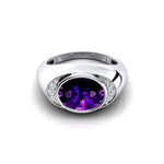 Classic Dome Shaped Diamond Oval Cut Amethyst Ring - GeumJewels