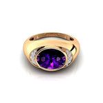 Classic Dome Shaped Diamond Oval Cut Amethyst Ring - GeumJewels