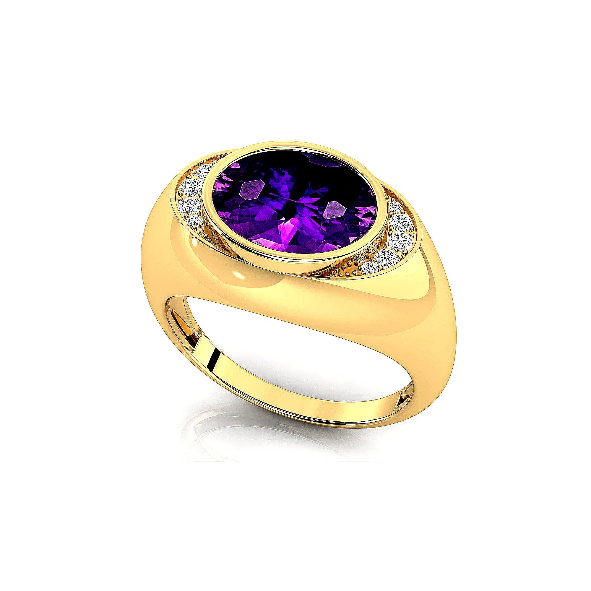 Classic Dome Shaped Diamond Oval Cut Amethyst Ring - GeumJewels