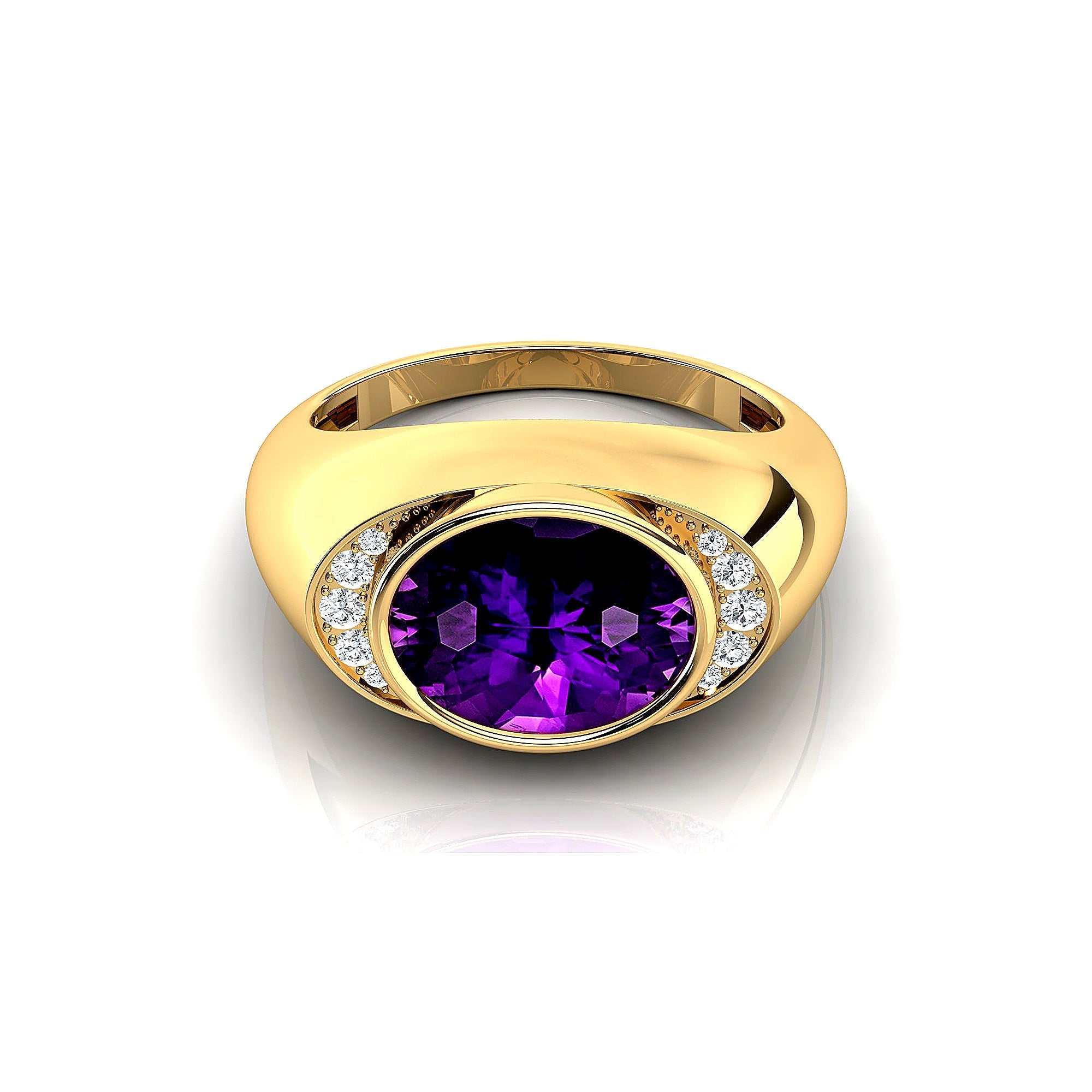 Classic Dome Shaped Diamond Oval Cut Amethyst Ring - GeumJewels