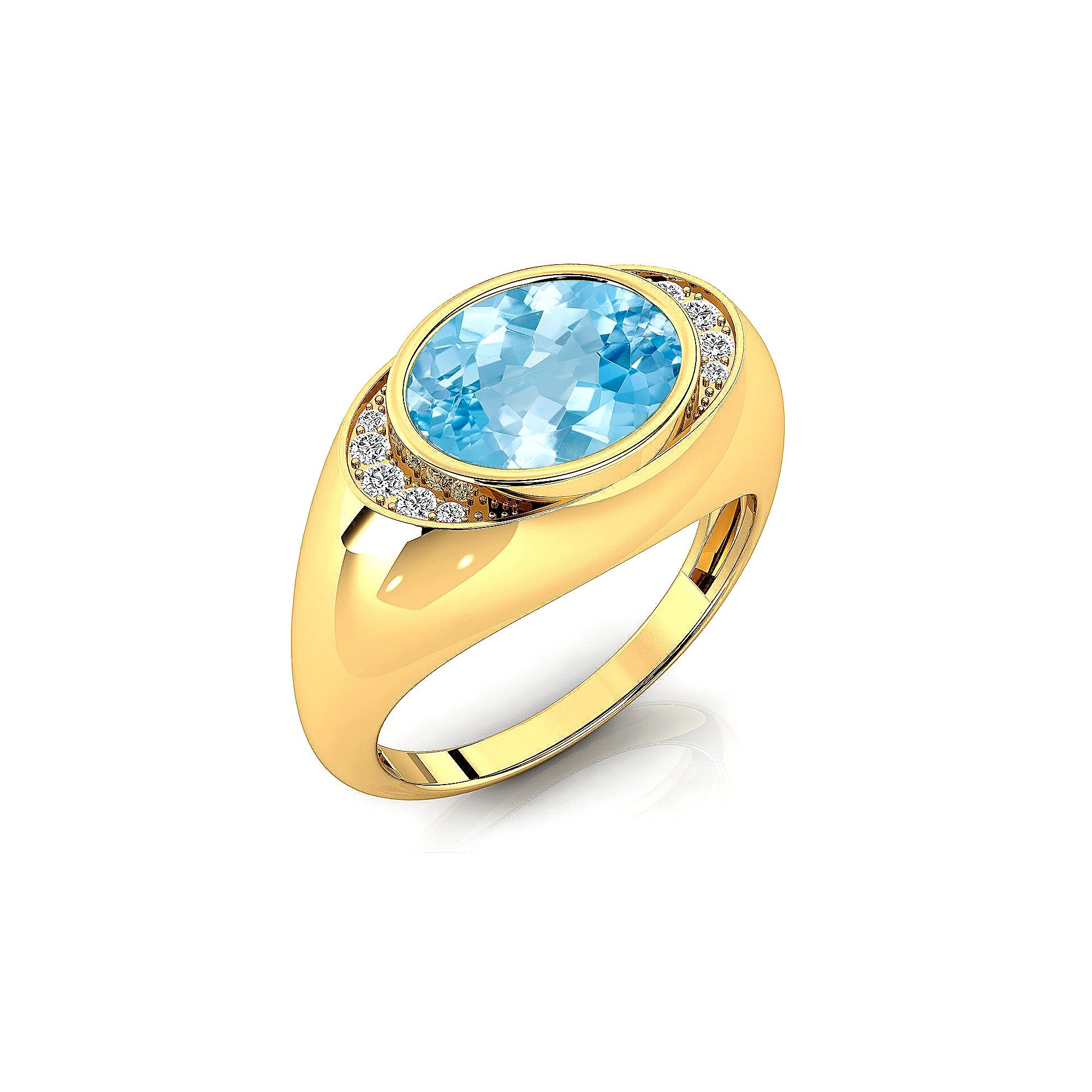 Classic Dome Shaped Diamond Oval Cut Aquamarine Ring - GeumJewels