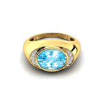 Classic Dome Shaped Diamond Oval Cut Aquamarine Ring - GeumJewels