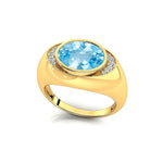 Classic Dome Shaped Diamond Oval Cut Aquamarine Ring - GeumJewels