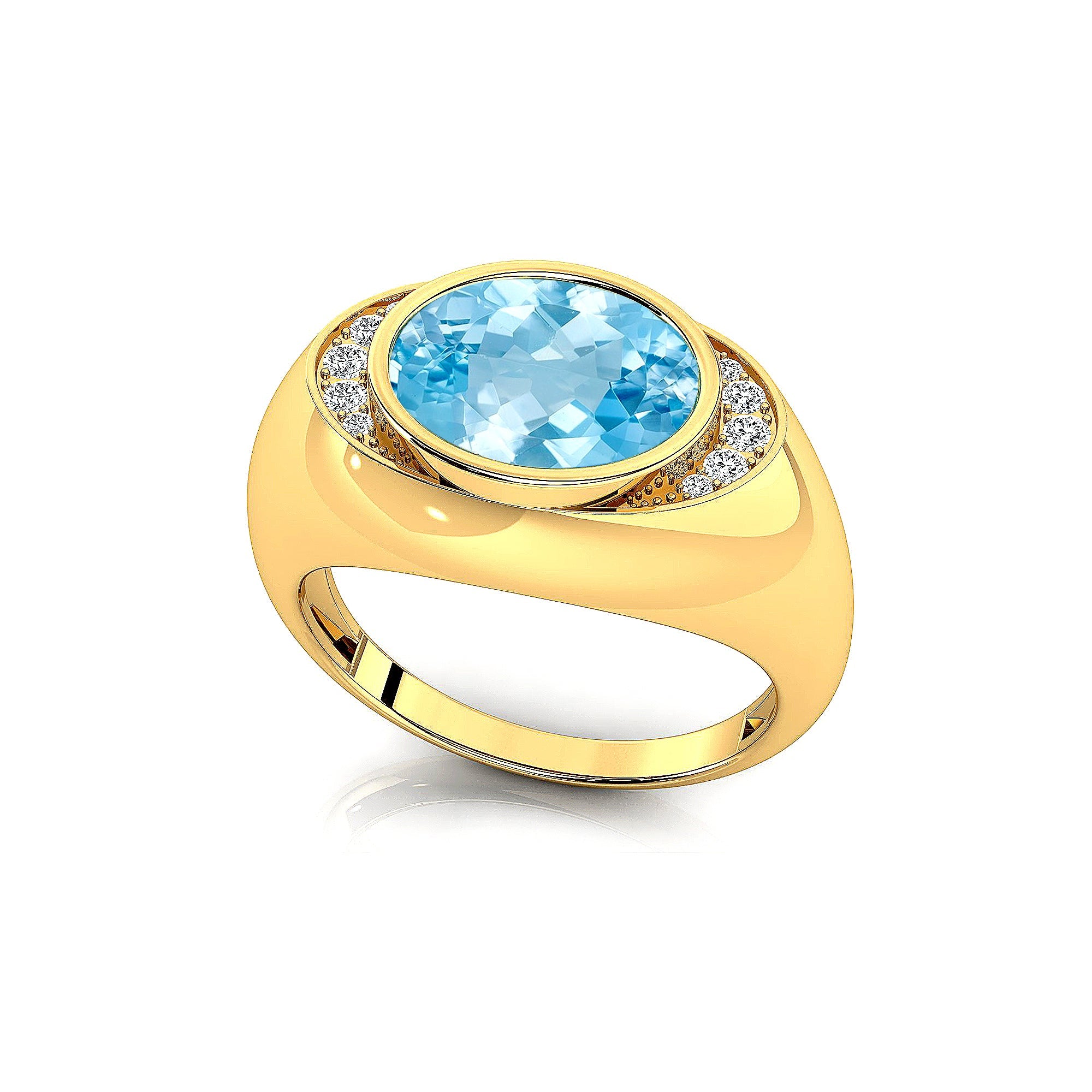 Classic Dome Shaped Diamond Oval Cut Aquamarine Ring - GeumJewels