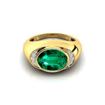 Classic Dome Shaped Diamond Oval Cut Emerald Ring - GeumJewels