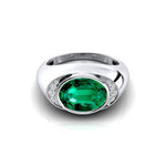 Classic Dome Shaped Diamond Oval Cut Emerald Ring - GeumJewels