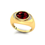 Classic Dome Shaped Diamond Oval Cut Garnet Ring - GeumJewels