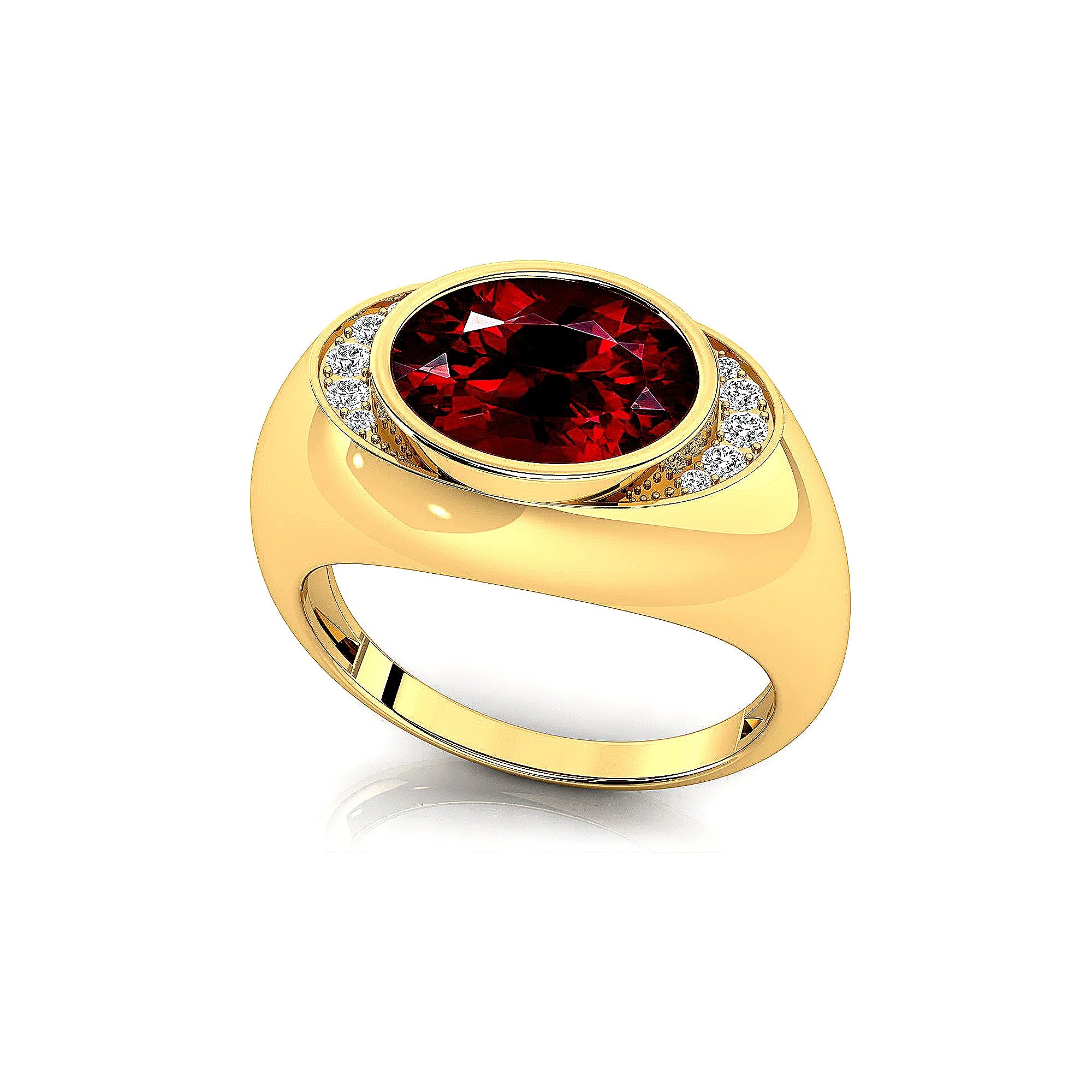 Classic Dome Shaped Diamond Oval Cut Garnet Ring - GeumJewels