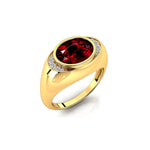 Classic Dome Shaped Diamond Oval Cut Garnet Ring - GeumJewels