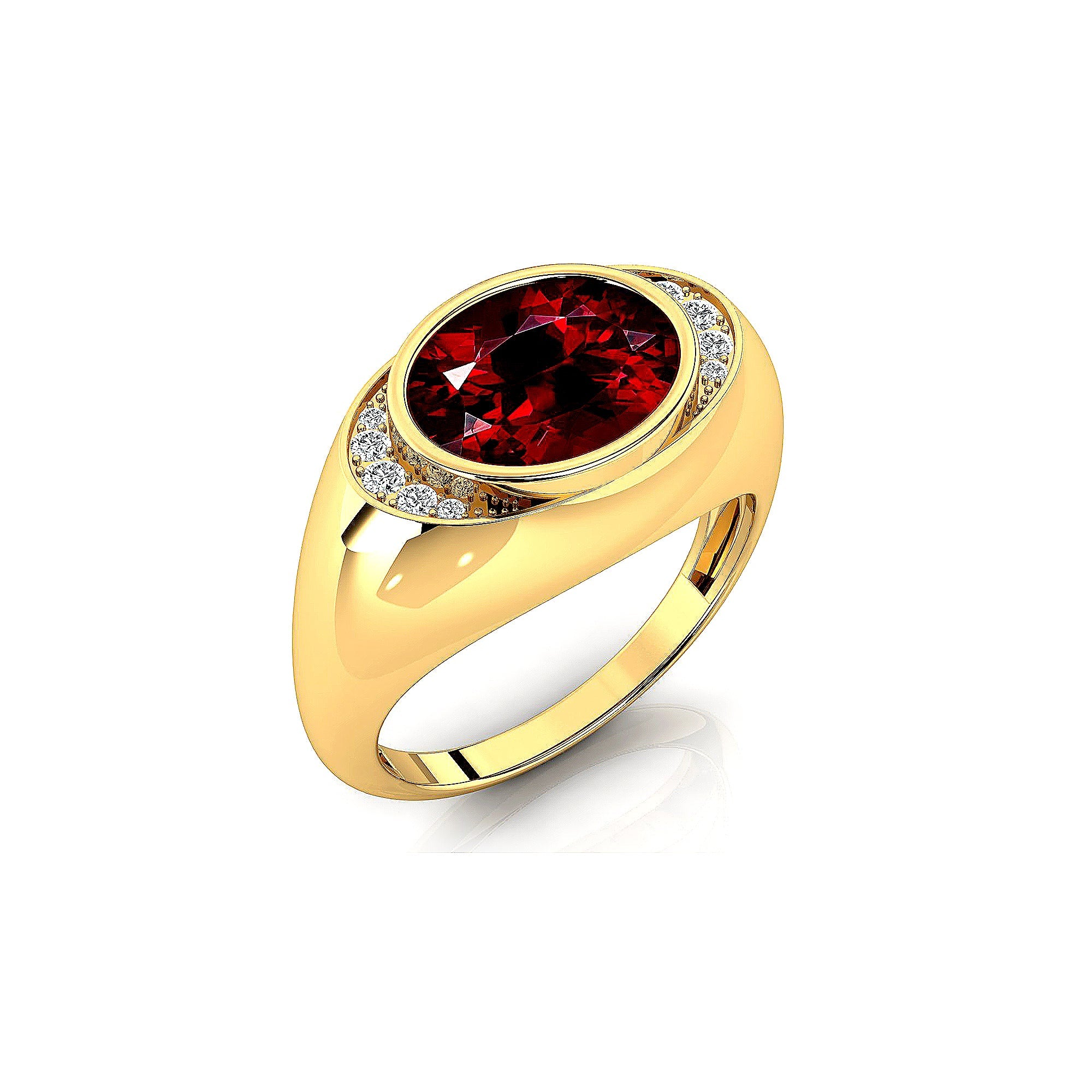 Classic Dome Shaped Diamond Oval Cut Garnet Ring - GeumJewels